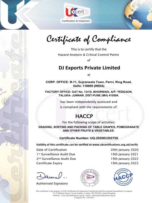 DJ Exports Private Limited HACCP